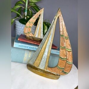 Vintage Brass Sailboats Set of Two Brass India Coastal Beach Nautical Gift Boat